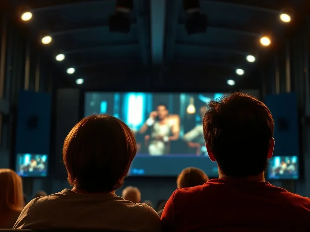 ludzie oglądają film faburalny w kinie